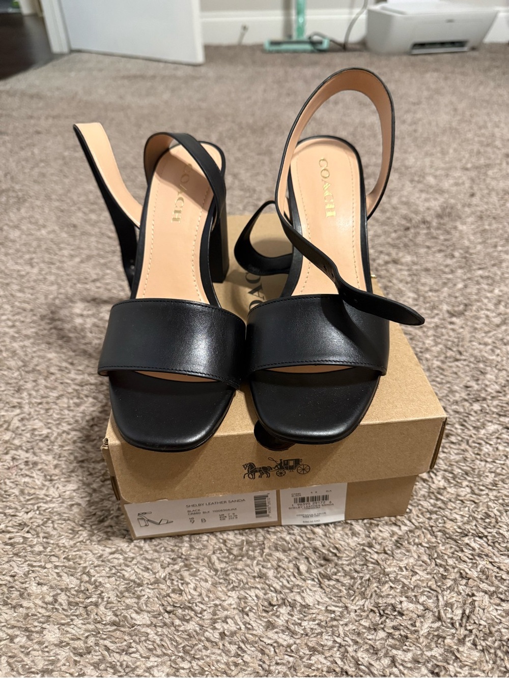 COACH Black Leather Open-Toe Slingback Heels